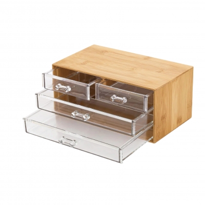 Three layer bamboo basket cosmetic drawers