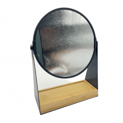 Steel and bamboo magnification table mirror