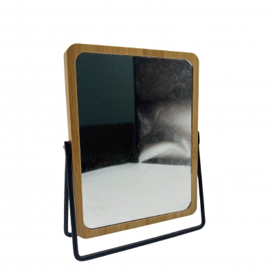 Steel and bamboo magnification table mirror